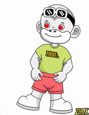 a cartoon character wearing a shirt that says ' zhot ' on it