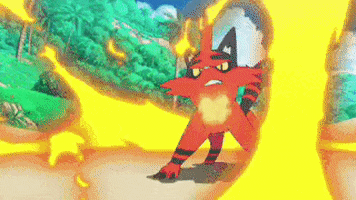 a cartoon pokemon is standing in front of a yellow fire .