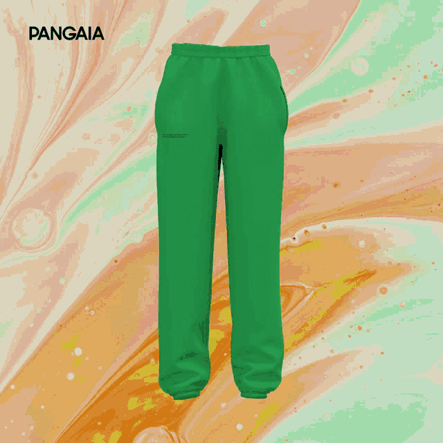 a pair of green sweatpants with the word pangaia on the top