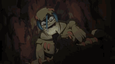a cartoon of a monster with blue hair and a glowing flashlight