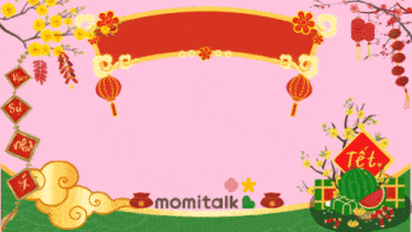 a pink background with a red banner that says ' chức mừng năm mới ' on it