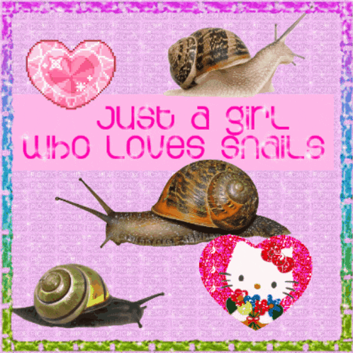 a girl who loves snails has a hello kitty heart