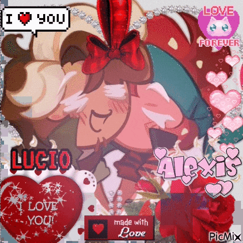 a picture of lucio and alexis with hearts and roses