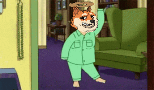 a cartoon of a dog wearing pajamas and holding a ring