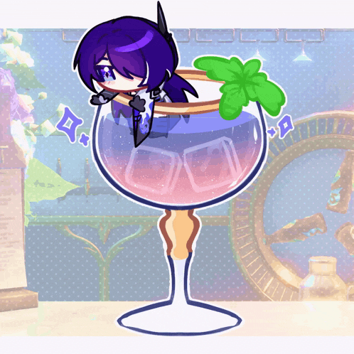 a cartoon drawing of a girl in a glass