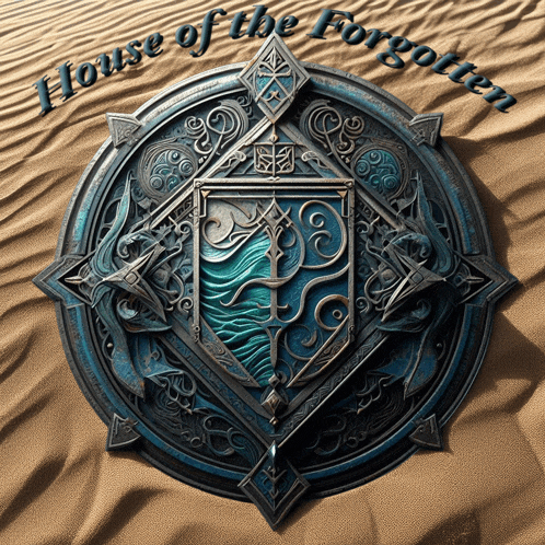 a shield with the words " house of the forgotten " written on it