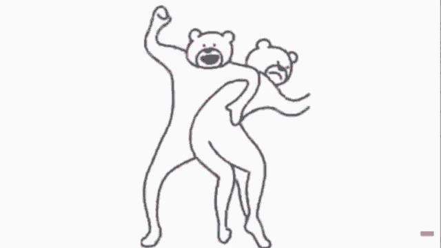 a drawing of two bears standing next to each other with a red spot on their butts
