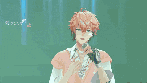 a man with red hair is singing into a microphone in a video game