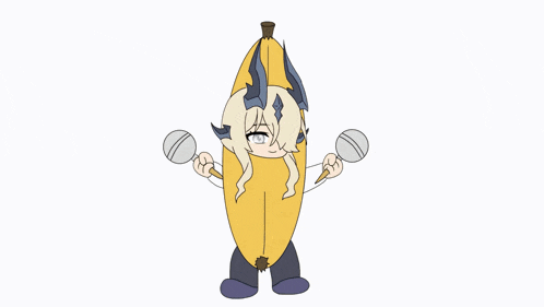 a cartoon character is dressed as a banana and holding maracas