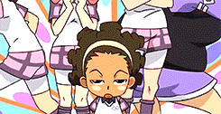 a cartoon drawing of a girl wearing a white shirt with the number 8 on it