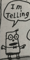 a cartoon character with glasses and a speech bubble that says " i 'm telling you "