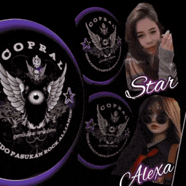 a purple circle with the words copral and star on it