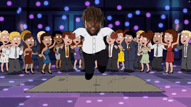 a cartoon of a man dancing with a crowd of people