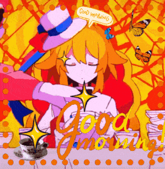a colorful drawing of a girl with the words good morning written on it