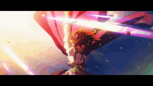 a pixel art of a person holding a sword in the air