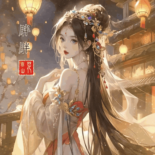 a painting of a woman with chinese writing on the bottom left