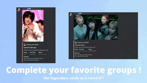 a poster that says complete your favorite groups and get legendary cards as a reward