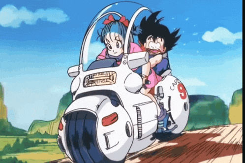 a cartoon of a boy and a girl riding a motorcycle with the number 8 on the side