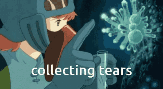 a cartoon of a person holding a test tube with the words collecting tears written on it