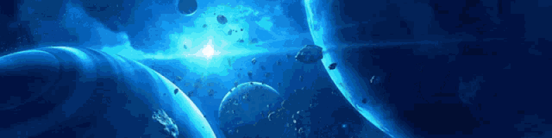 a group of blue planets are floating in the sky