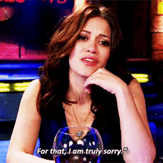 a woman says " for that i am truly sorry "
