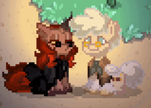 a pixel art drawing of a dog and a pony standing next to each other