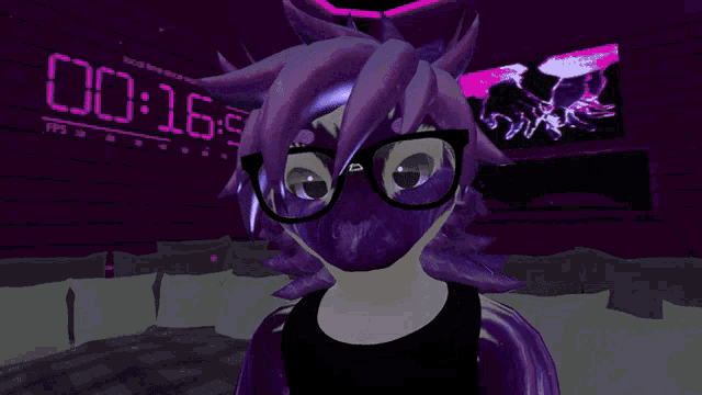 a cartoon character wearing glasses and a mask stands in front of a clock that reads 00 : 16.9
