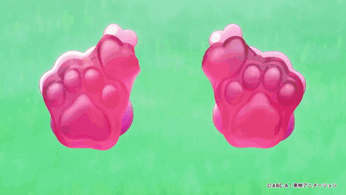 two anime girls with pink hair and blue eyes are holding hands and eating something