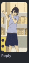 a man in a blue shirt and black shorts is standing in front of a bookshelf and says reply .