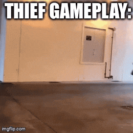 a sign that says thief gameplay is hanging on a wall