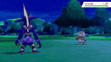 a video game screen shows a purple monster and a brown monkey with nuclear written on the bottom right