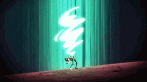 a cartoon character is standing in front of a green light