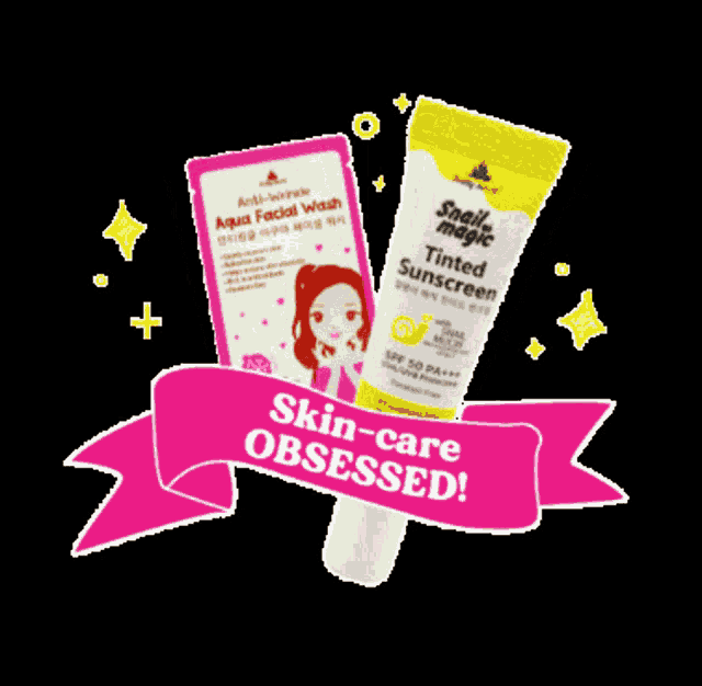 a pink ribbon says skin care obsessed on it