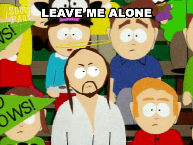 a cartoon of jesus with the words leave me alone