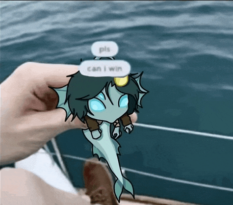 a person is holding a drawing of a mermaid with the words pls can i win above it