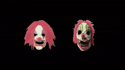 a drawing of a clown with pink hair and a drawing of a skull with pink hair