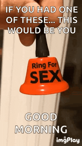 a person is holding a bell that says ring for sex