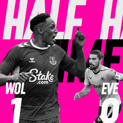 a black and white photo of two soccer players with the words half time wol 10