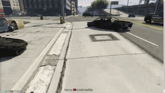 a screenshot of a video game shows a car laying on the street