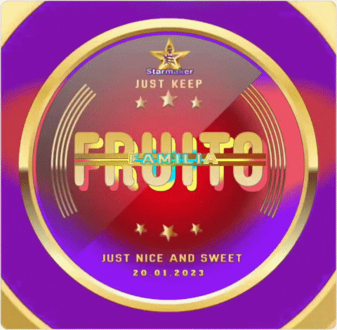 a purple and red circle with the word fruito written on it