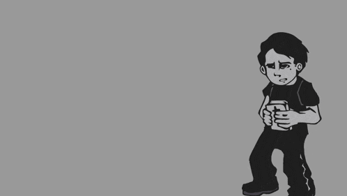 a cartoon of a boy holding a cell phone