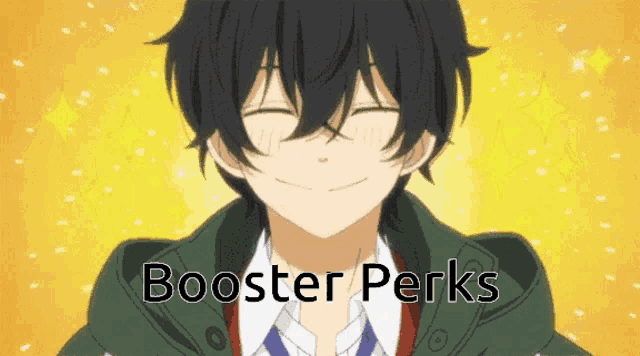 a picture of a boy with the words " booster perks " on it