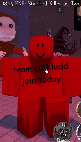 a red roblox character with the words team coolkidd join today on it