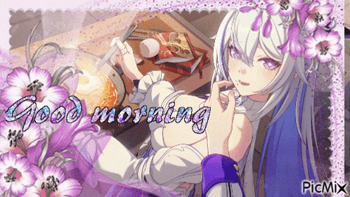 a picture of a girl with the words good morning
