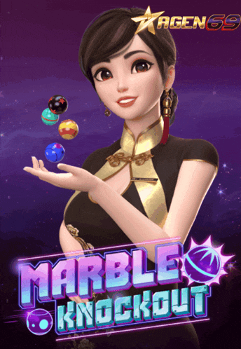 a marble knockout advertisement with a woman holding balls