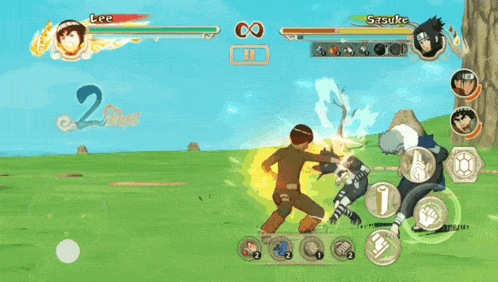 lee and sasuke are fighting in a video game with a score of 3 to 1