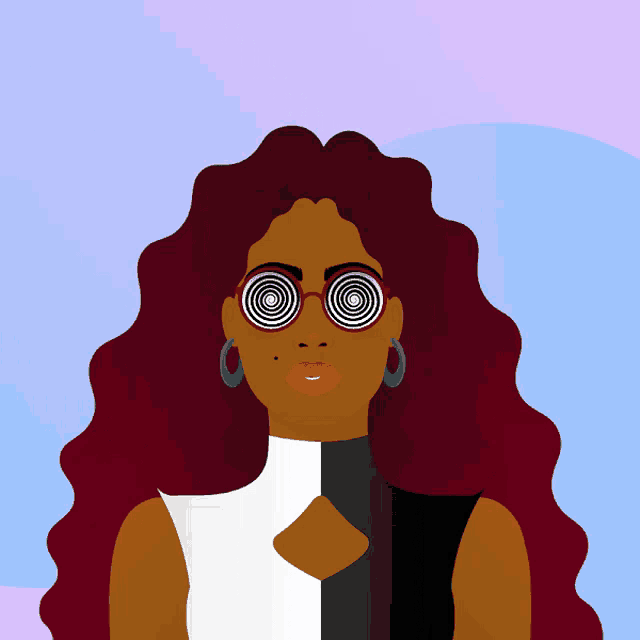 an illustration of a woman with hypnotic glasses