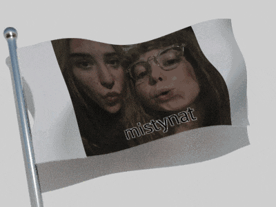 a flag that says mistynat on it with two girls on it
