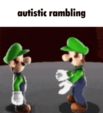 a couple of cartoon characters standing next to each other with the words autistic rambling written on the bottom .
