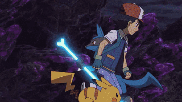 a cartoon character with the letter z on his back is standing next to a pokemon